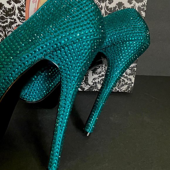 Bordello Teeze Rhinestone Platforms Turquoise Size 8 - Picture 7 of 13